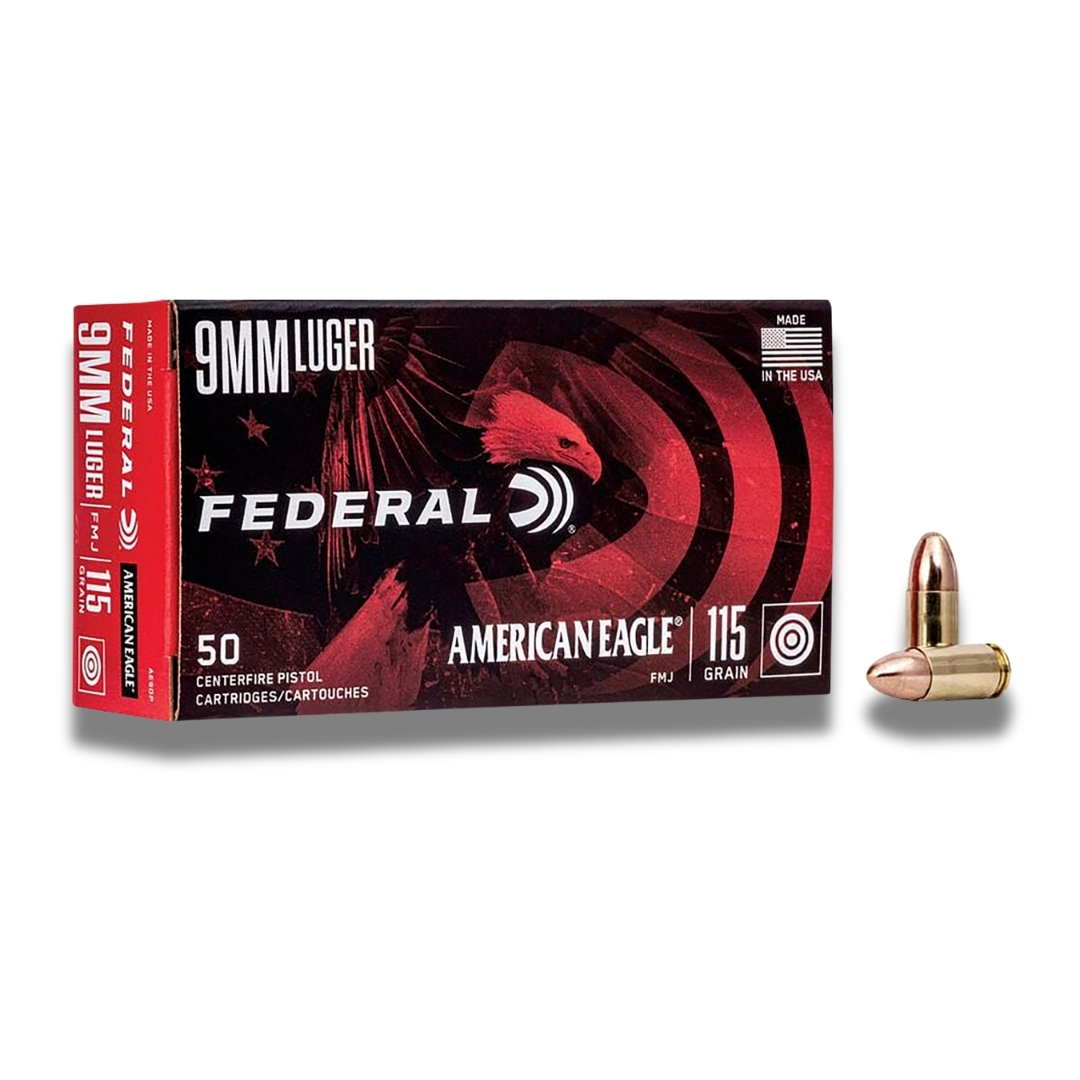 Federal American Eagle Handgun 9mmLuger 115gr Full Metal Jacket 50 Rounds